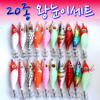 MEN피싱 20종 왕눈이세트 반짝이에기 왕눈이에기 문어 갑오징어 쭈꾸미채비 야광, 20개, 9g
