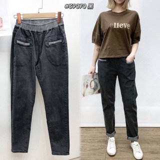 配色洗水彈力哈倫褲39070