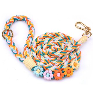 1.5m 수제 편조 로프 강아지 리드줄 소형견 중형견 대형견 산책줄 360도 회전클립 부드러운 손잡이 유틸리티 링, 캔디 레인보우 브레이드, 1개