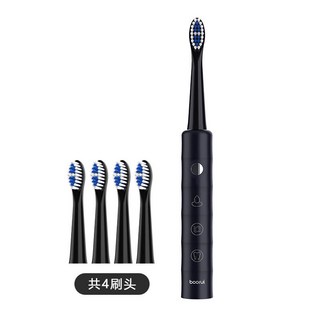boorui 聲波電動牙刷 USB充電 IPX7防水 六檔清潔模式 附四刷頭, 1個, 超聲波電動牙刷-黑色（六檔四刷頭充電款）