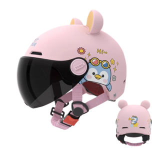 MILLANDA 3c 헬멧 오토바이 헬멧 큐티 헬멧 사계절 안전모, 핑크색-블랙 렌즈-곰의 귀