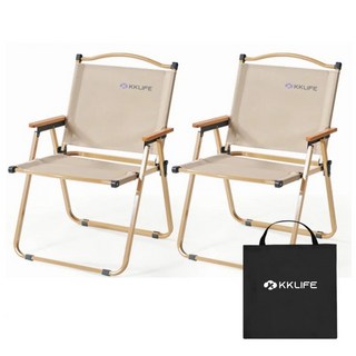 크크라이프 튼튼한 폴딩 캠핑 의자, 2개, 베이지, 대형