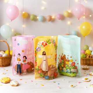 JNC 부활절 2구 손잡이형 비닐 스탠드형 3개 1세트 (60매) 디자인랜덤 부활절 계란포장