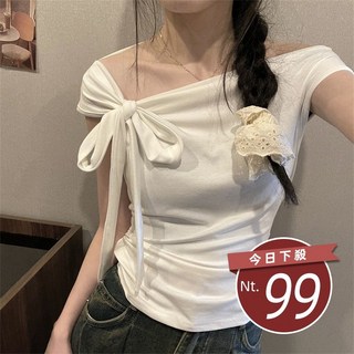 韓版氣質一字領露肩上衣 女裝 t恤 短袖t恤 上衣