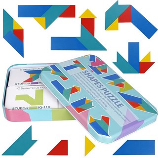 나무 탱그램 퍼즐 - 기하학적 모양의 4피스 브레인 티저 게임 IQ 훈련 및 기술 개발을 위한 대형 비치 우드 보드 클래식 티워드 챌린지(교육용 장난감)