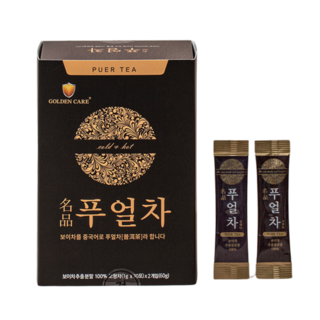 [골든케어] 명품 푸얼차 중국 운남성 보이차 추출 발효 분말 스틱 가루 20배 고농축, 1세트, 60개입, 1g