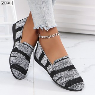 Z3JC 新款時尚圓頭平底女鞋淺口懶人大碼一腳蹬休閒針織單鞋