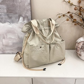 【台灣出貨】 新款多巴胺布藝雙肩包 文藝青年褶皺雲朵抽繩背包 輕便休閒女包 包包 雙肩包 休閒包, 米白色【大號】