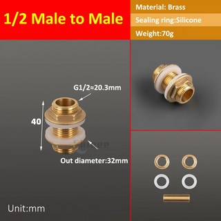 3/4 BSP 여성 1/4 스레드 3/8 1/2 물 피팅 호스 탱크 너트 배관 황동 벌크 커넥터 남성 파이프 어댑터, 1l2 Male to M 40mm, 1개