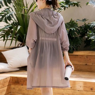 여성 얇은 트렌치코트 후드 자외선 차단 롱 코트 여름 후드 집업 바람막이 점퍼