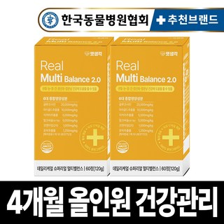 펫생각 리얼 멀티밸런스 강아지 종합 영양제 비타민 눈 간 피부 관절 면역력 항문낭 성장기 노령견 120g, 60정, 종합영양제, 2박스