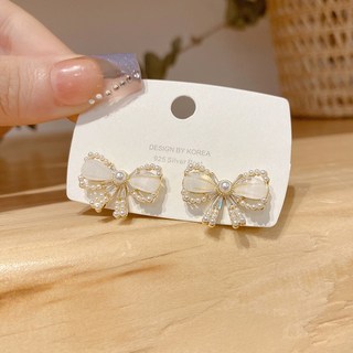 韓版精緻蝴蝶結珍珠耳釘 S925銀針 優雅氣質耳飾