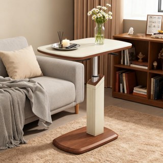 沙發邊幾 邊桌 沙發邊幾 可移動小桌子 家用氣動升降電腦桌 客廳茶几 臥室旋轉床邊桌, 馬鞍皮飾面】輕奢黑 輕奢黑馬鞍皮柱面旋轉,【可移動/升降 360°旋轉】