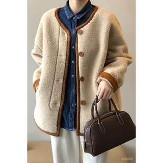 羊羔毛外套女，2023秋冬新款加絨加厚保暖顆粒絨防寒寬鬆毛絨棉衣