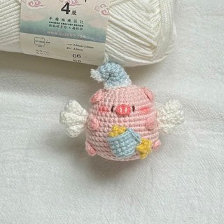 嗨購 手工毛綫鈎針鈎織胖胖熊貓小豬小鷄水豚DIY材料包鑰匙扣掛件禮物手工編織材料包/毛線鉤織/手作材料/毛線DIY Z, 材料包1個晚安天使豬 送工具和教程, 1個