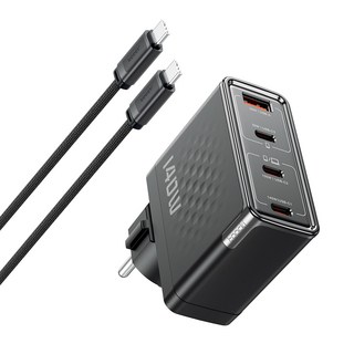 Toocki PD 3.1 GaN PPS 140W 4포트 접지형 초고속 멀티충전기 + C TO C 2M 240W 케이블 세트, 1세트, 블랙