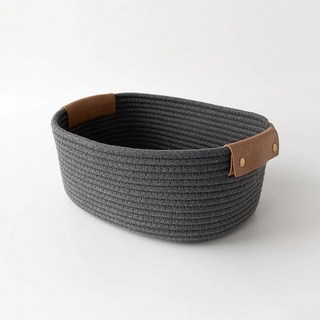 PU 가죽 손잡이가 달린 작은 면 우븐 바구니 아기 어린이 의류 장난감 캔디 선물 로프 오거나이저 거실 욕실 샤워 보관 세탁 개 고양이 침대 귀여운 장식 블랙