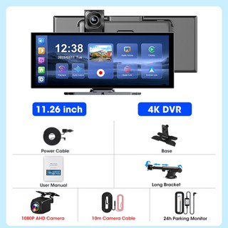 Srnubi T390D 11 26인치 4K CarPlay 안드 오토 블랙박스 QLED 인셀 스크린 듀얼 녹화 시야 5G 와이파이 차량용 DVR FM AUX, 4K DVR Max