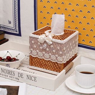 cocooning 베트남 라탄티슈케이스 레이스 정사각 인테리어케이스, 1개