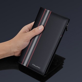 WILLIANPOLO 英皇保羅 男士長款錢包 多卡位拉鍊手拿包 牛皮材質 附可拆卸手腕帶