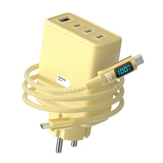 이어맥 100W GaN c타입 접지형 고속충전기 4포트 PPS PD3.0 고속 충전기 갤럭시 S25/S24 iPhone 17/16/15, 1개, 옐로우