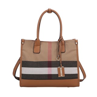 手提包 單肩包 斜背包 帆布包 托特包 格紋包包 帆布托特包 大容量托特包 通勤托特包 真皮包包 生日禮物, 深棕色