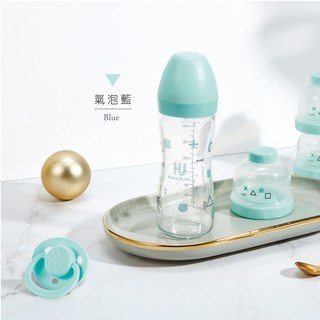 KUKU PLUS 純真之瞳寬口玻璃奶瓶 240ml (伯爵奶/氣泡藍/莓果粉), 氣泡藍, 1個