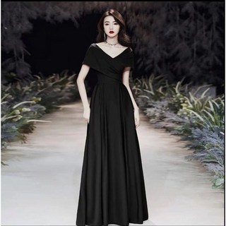 大碼敬酒服女 迴門禮服 2025春季新款 氣質長款優雅 宴會禮服, 1個, 黑色,XL