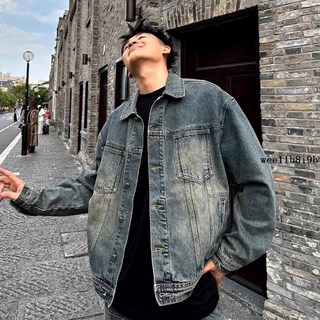 美式復古水洗牛仔外套，寬鬆高街潮流工裝夾克，春秋季男士必備