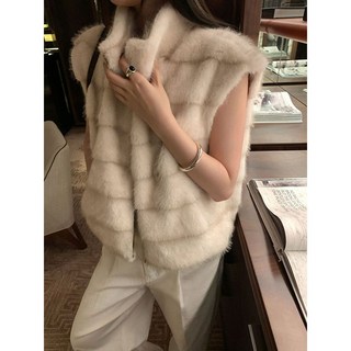 하젤 라끌로 하이넥 페이크 밍크퍼 베스트_W4314