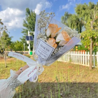 台灣現貨 品質全網最佳 玫瑰香皂花乾燥花永生花花束 情人節/畢業/教師節/生日禮物, 日落橘