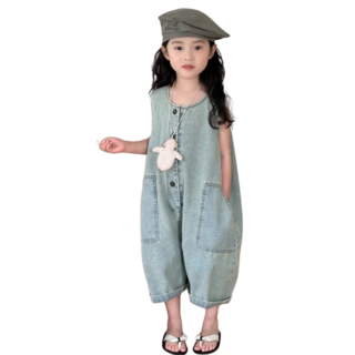 상상키즈 여아멜빵바지 데님점프수트 와이드핏