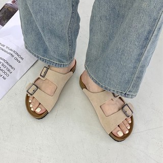 타니즈 아슈 스웨이드 투버클 여성 스트랩 샌들 발편한 슬리퍼 (2.5cm)