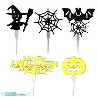 愛廚房 萬聖節蛋糕插片 PP 單個 蛋糕裝飾卡 萬聖節派對用品, 1個, 金色萬聖節