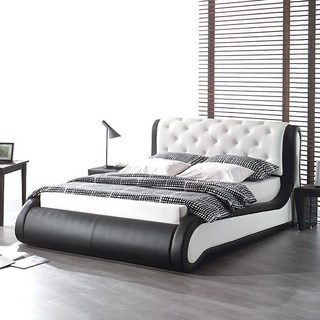 젠티스 비쥬 가죽 퀸 침대 세트, 화이트, 프레임 + 참숯 콤포트 매트리스, 블랙+화이트