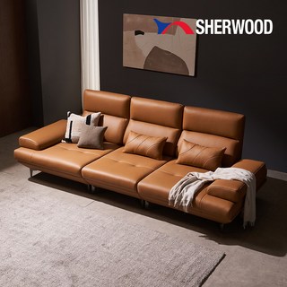 [쉐우드가구]라솔 4인용 이태리 천연통가죽 기능성 스윙 소파, 밀키 카멜
