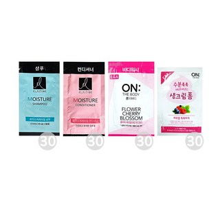 엘라스틴 여행용세트 샴푸 린스 바디워시 폼클렌징 세면도구파우치 각30개, 1개