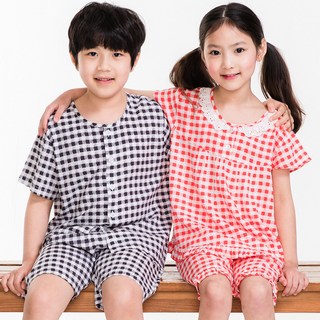 이라인 스윗체크 국산 인견 아동 반팔상하 잠옷