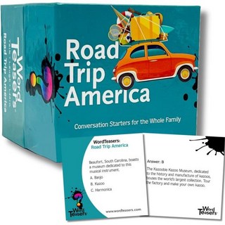 워드 티저 로드 트립 아메리카 게임 대화 스타터 미국에서 방문할 곳에 대한 가족 퀴즈 카드여행용 자동차 150가지 질문, 워드 티저 로드 트립 아메리카 게임 대화 스타터 미국에
