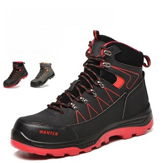 高筒時尚安全鞋 透氣防滑防水工作鞋 黑色/灰色/卡其色鋼頭鞋 氣墊減震安全鞋 防砸防刺穿工作鞋 608, 608-綠色, 1個