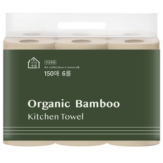 가치생활 오가닉 대나무 키친타올 천연펄프 롤형, 6개, 150매