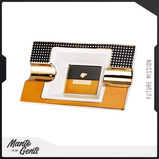 COHIBA 台灣公司貨 長方形雙槽雪茄煙灰缸 陶瓷菸灰缸, 1個, 黃色