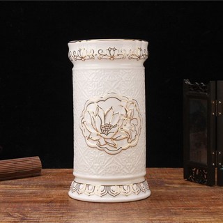 陶瓷蓮花香筒 佛堂擺件 香插 香桶 佛具用品, 8英寸仿玉香筒