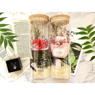 阿布小舖 母親節 康乃馨 花束 LED燈瓶 七彩燈 玻璃瓶 乾燥花 滿天星 情人節, 項鍊