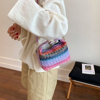2025小包新款包女編織時尚百搭撞色單肩包包斜挎包, 紫色