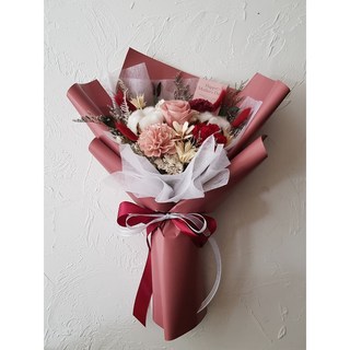 flower&house 永生花乾燥花 Love媽咪 母親節康乃馨玫瑰花束 全台宅配, 肉桂豆沙紅,花束