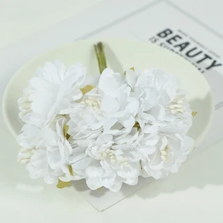 실크 인조 꽃 미니 부케 웨딩 장식 호의 상자 장미 가짜 꽃 스크랩북 DIY 화환 꽃 24 개, 1개, 1) Milk white