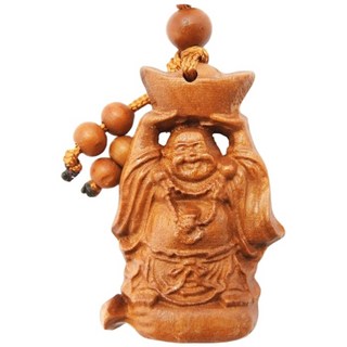 168開運坊 彌勒佛桃木鑰匙圈 (頂天彌勒佛造型) 開光加持 招財納福 平安喜樂, 棕色, 1個