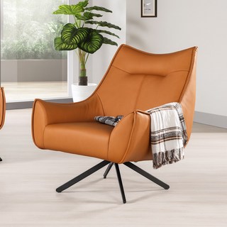 賀雅家居 依爾丹橘色膠原皮革休閒椅 躺椅沙發 皮革單人沙發 租房適用 北歐風台灣製造, 1個