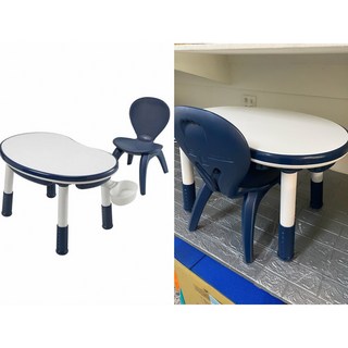 CHING-CHING 積木遊戲多功能桌椅組 可升降兒童學習桌椅 一桌一椅, 藍白, 1層